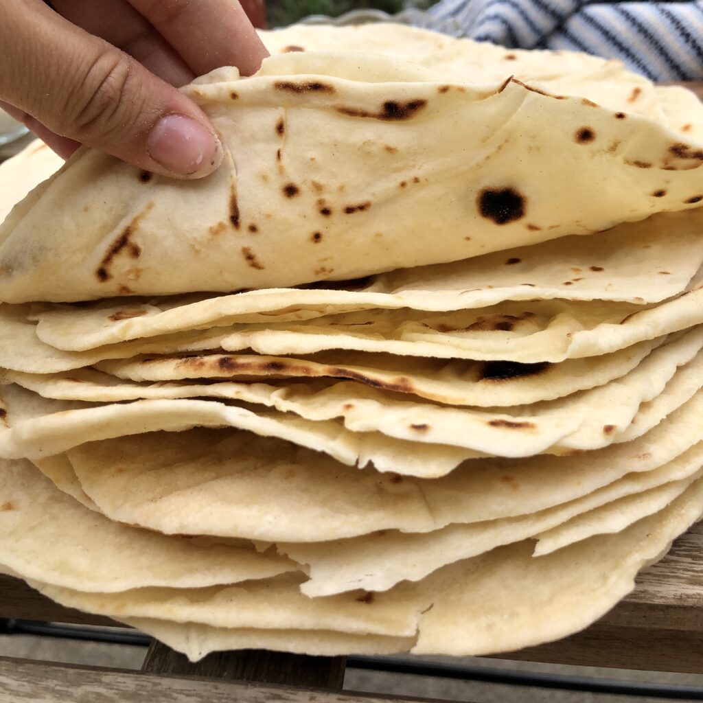 Close up of homemade sourdough tortillas
