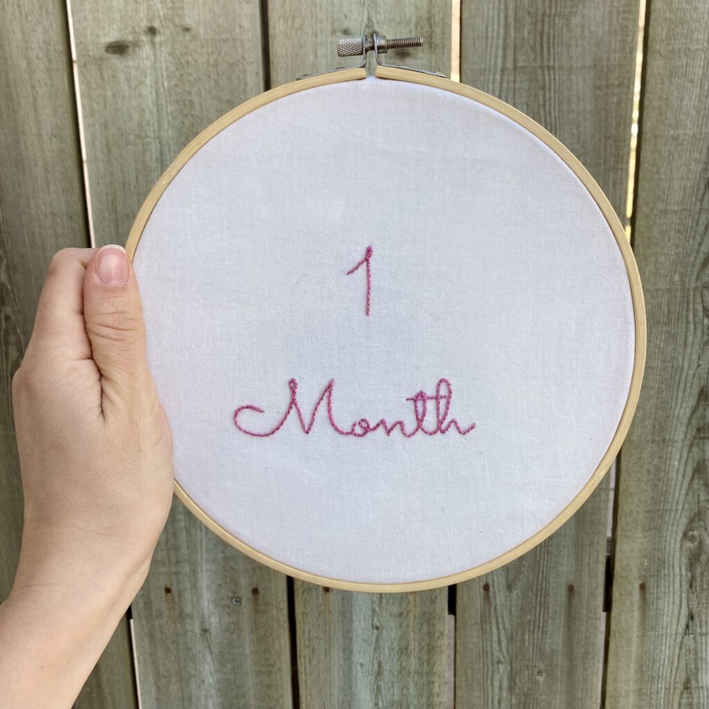 monthly baby milestone hand embroidery pattern month 1